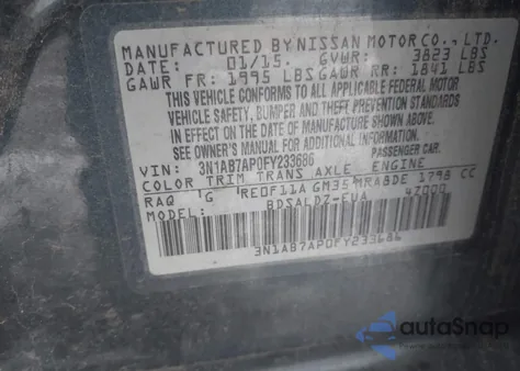 2015 Nissan Sentra Sv from USA, damaged, VIN 3N1AB7AP0FY233686